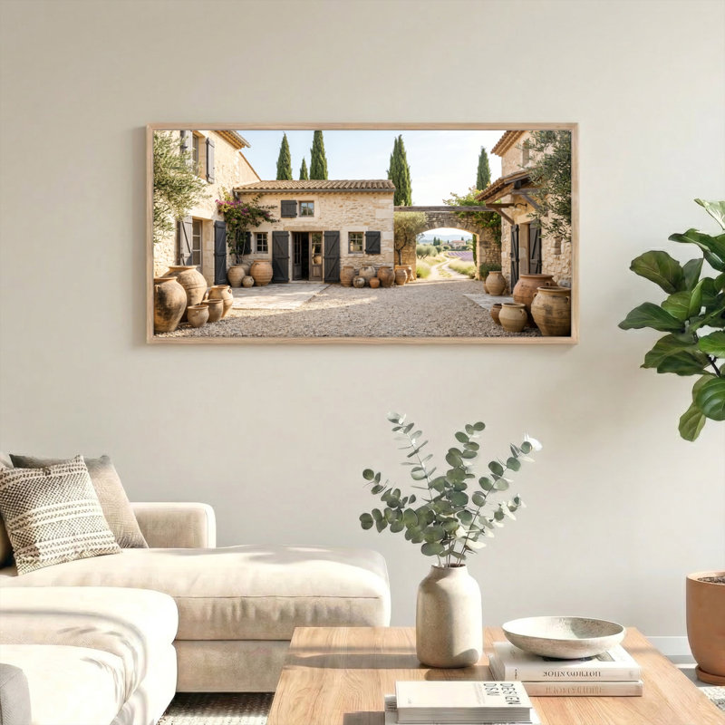 Ensemble de 1 tableau sur toile représentant une cour rustique, 40“W x 20”H, Natural