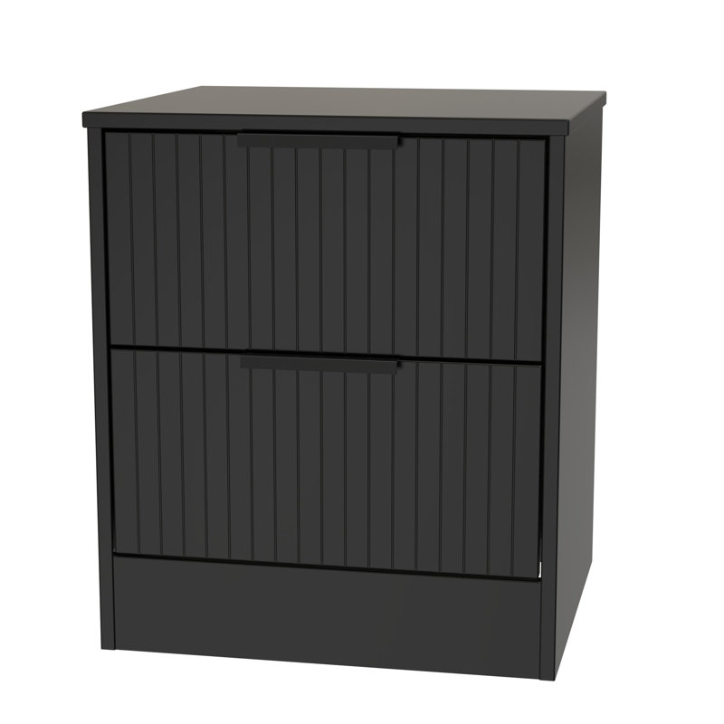 Las Vegas 45cm W Manufactured Wood Bedside Table, Deep Black/Black Matt