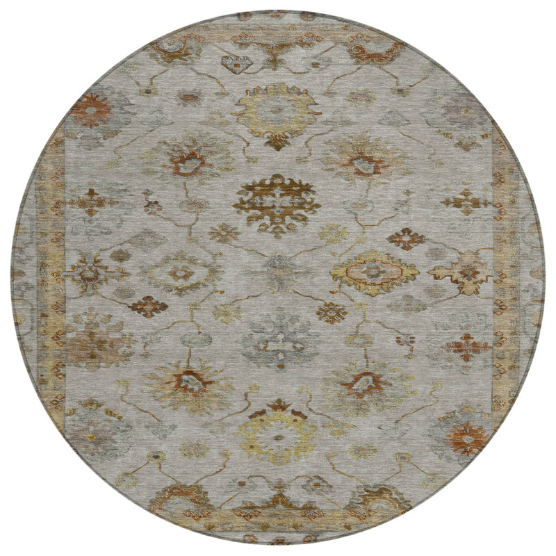 Machine Washable Indoor/Outdoor Xhevrie Taupe Rug, Round 8'