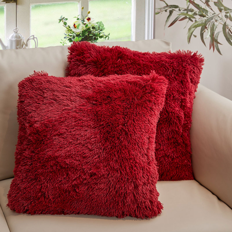 Chocolate Faux Fur Shaggy Throw Pillows Set of 2, 18" x 18"