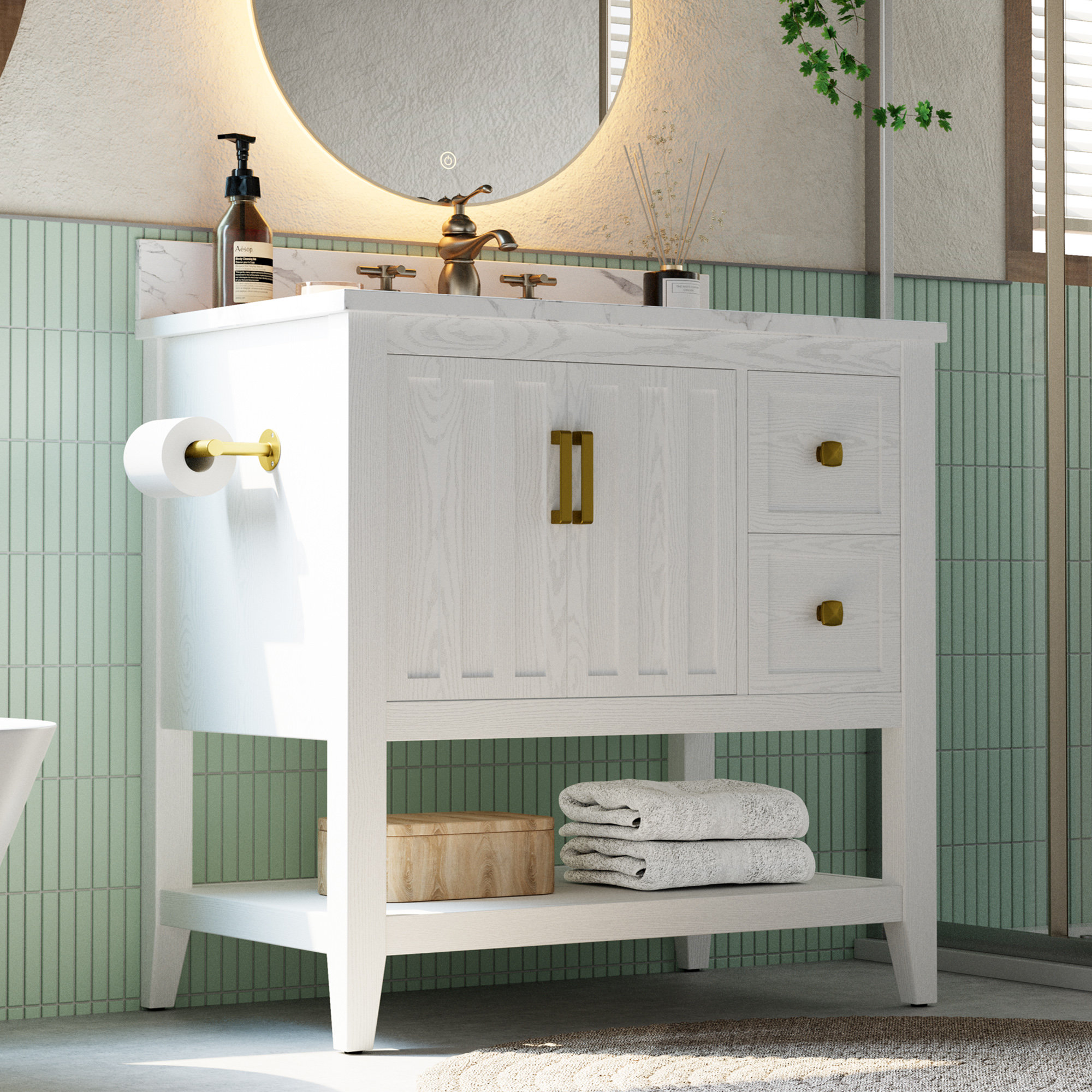 Bathroom Vanity With Sink, Bathroom Cabinet With Drawers And Storage,Quick Installation