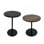 Ensemble de 2 petites tables d'appoint rondes à cercles concentriques en bois pour deux tables de chevet en métal à piédestal pour petits espaces (brun noyer et noir)