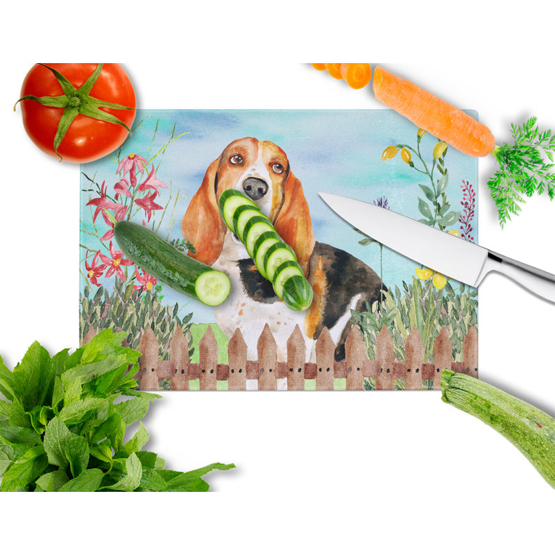 Caroline's Treasures Tempered Glass Spring Cutting Board, Basset Hound