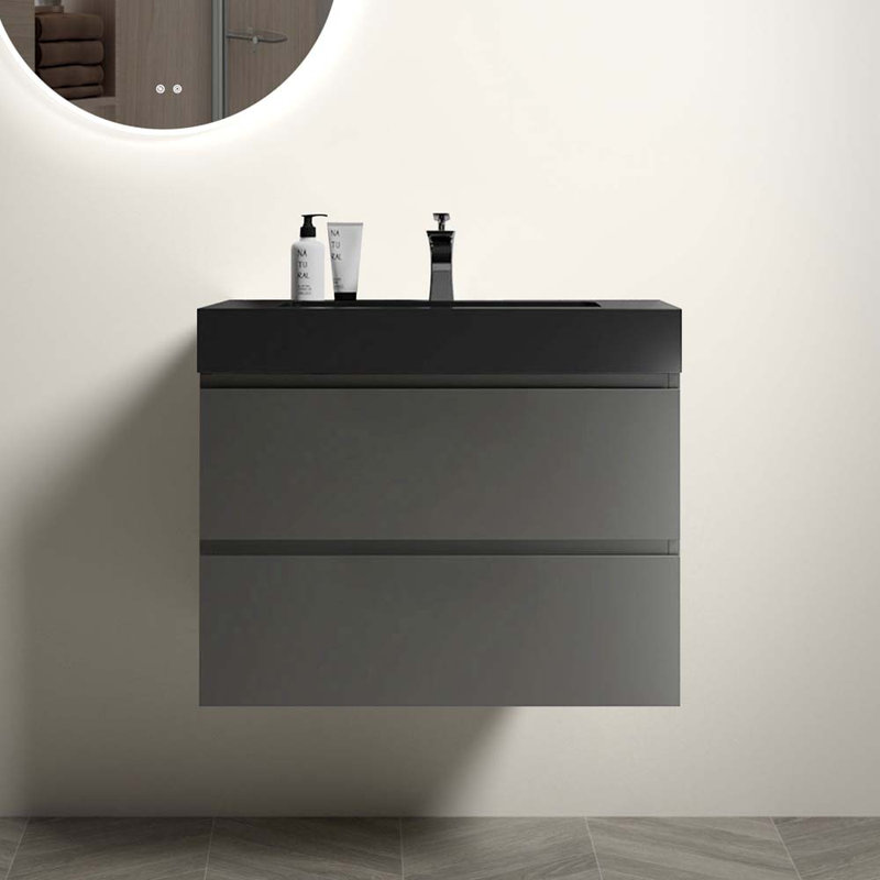 Ensemble de meuble-lavabo mural simple 30 po, Noir / gris