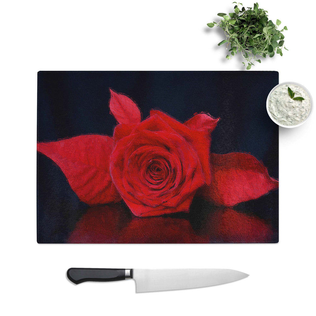 Tempered Glass Rose Flower Chopping Board