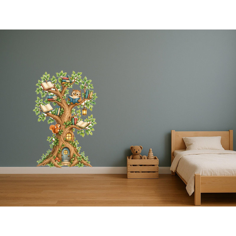 Reading Tree Owl Wall Decal, Big Educational Peel and Stick Wall Sticker, Classroom Playroom Decor, Kids Learning Wall Art, 20"W x 20"H (50 x 50 cm)