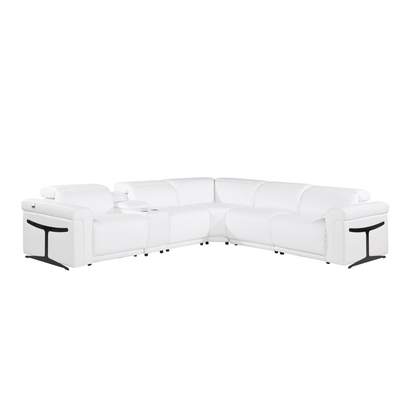 Canapé modulaire inclinable électrique en cuir italien 6 pièces Suhur, Cuir véritable blanc