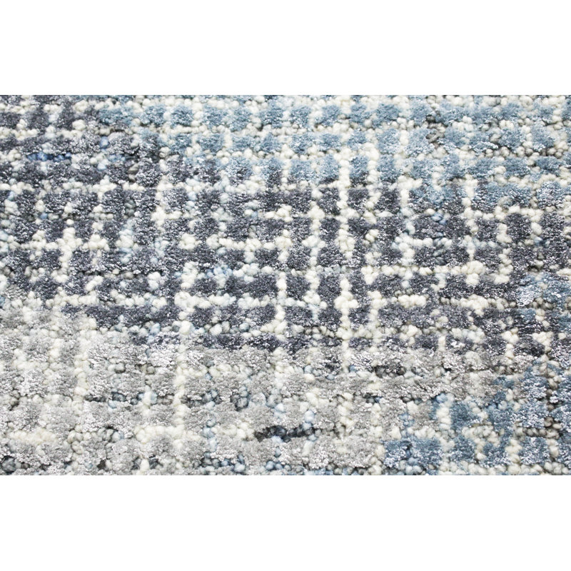 Handmade Blue Wool and Viscose Tufted Rectangular Rug