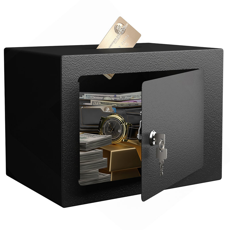 Coffre-fort sécuritaire avec coffre-fort Key Key Home, petit coffre-fort de 0,23 pieds cubes, mini armoire de rangement, convenant à un usage domestique, pouvant contenir de l'argent, des documents et des objets de valeur