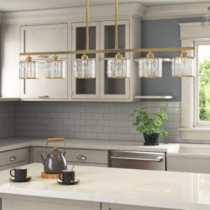 Tarver 6 - Light Kitchen Island Linear Golden Finished Crystal Shade Cylinder Pendant Light Fixture
