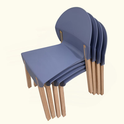 Ensemble de 4 chaises cramoisies - Pieds en bois de chêne et siège en PP, ensemble de salle à manger et de salon