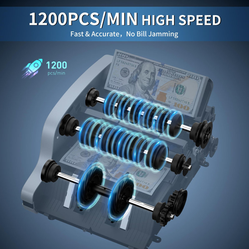 Money Counter Machine With Value Count, UV/MG/IR/MT/DD Counterfeit Bill Detection, Dollar Euro Cash Counter With Count/Add/Batch/Auto Modes, External LCD Display