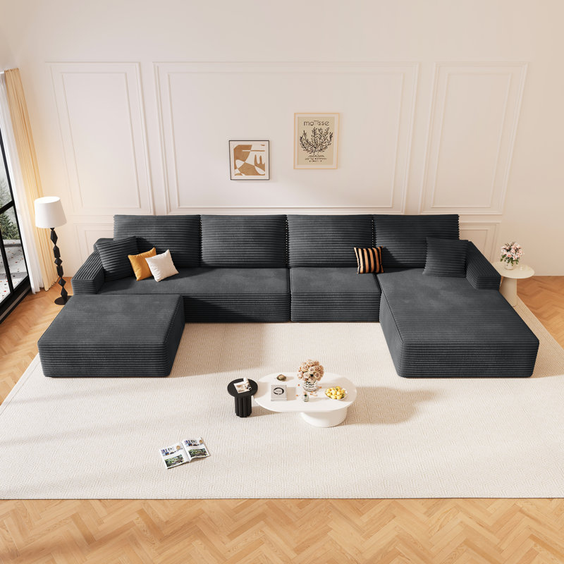 Canapé modulaire surdimensionné Boneless, canapé en U avec velours côtelé et méridienne convertible, repose-pieds confortable avec espace de rangement, repose-pieds en nuage pour le salon, appartement (beige, forme en U)