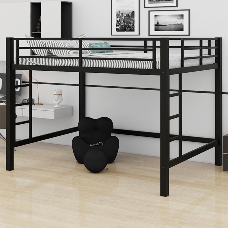 Lit mezzanine en métal avec échelle pratique et garde-corps robustes, Grand lit