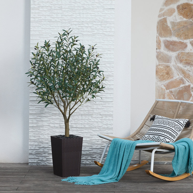 Altera UV Resistant Artificial Olive Tree for Indoor & Outdoor Decor, Large Plastic Base with Pebbles, 60" H x 20" W x 20" D