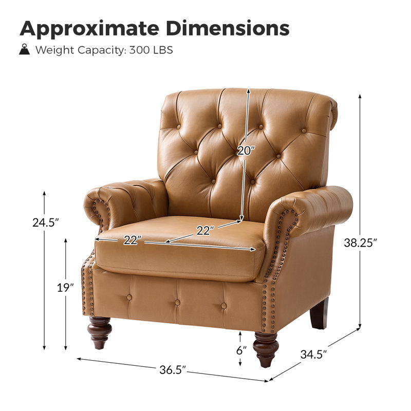 Treasie 36.5"W Cowhide Genuine Leather Accent Chair(Set Of 2), Camel