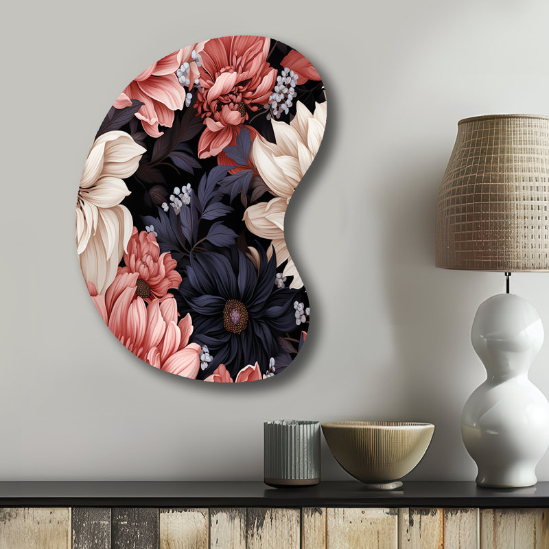 Garwood - imprimé floral de forme unique en métal, art mural asymétrique en métal Cottage, H 31 po x l 22 po