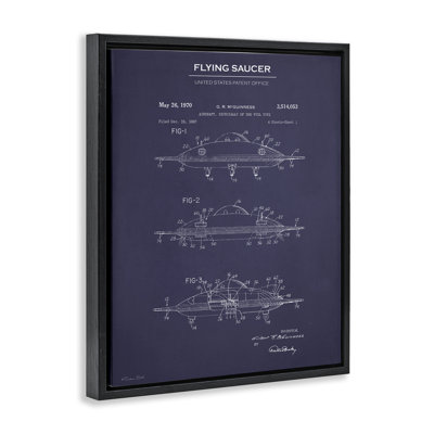 Flying Saucer Blueprint Gold Framed Floater Canvas Wall Art by Susan Ball