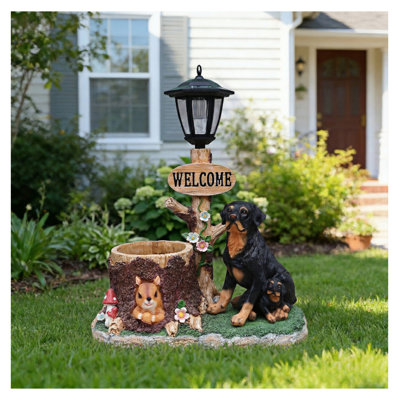 Rottweiler Dog Family Planter Statue - Outdoor Garden Decor - Mother & Puppy Rottweiler Figurine - Weather Resistant Resin Planter for Flowers, Succulents - Lawn Yard Art Brown