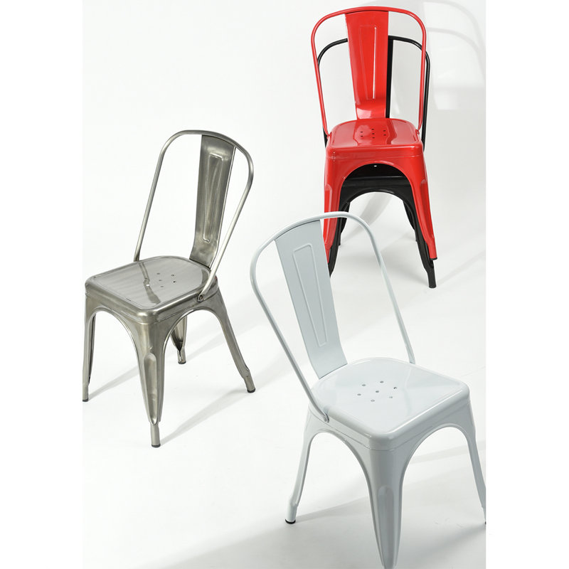 Holk 42cm H Metal Slat Back Stacking Side Chair, Black