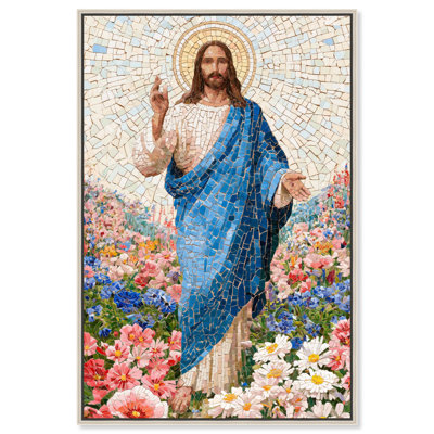 «Jesus in the Blooming Meadow», reproduction d'art sur toile encadrée Vittorio