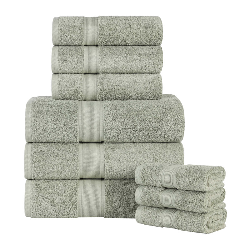 Ensemble de serviettes en coton biologique Lyndon, Sauge, Ensemble 9 pièces
