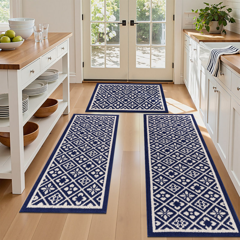 Machine Washable Non-Slip Kitchen Mat, Blue