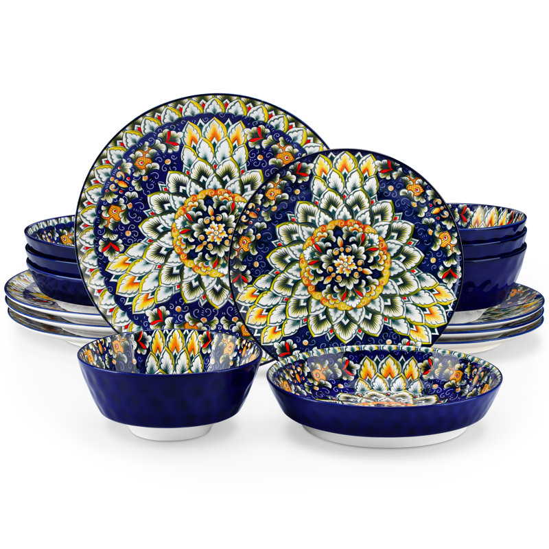 Piece Ceramic Dinnerware Set - Service for 4, Blue, 16