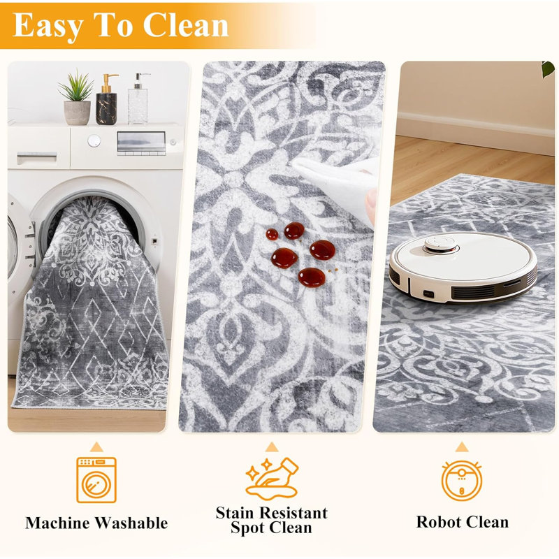 Non Slip Washable Kitchen Mats Vintage Boho Kitchen Carpet (Set of 3), Gray