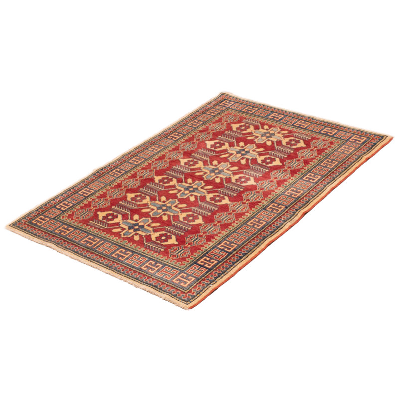 Tapis unique en laine noué à la main 3 pi 9 po x 5 pi 11 po nouvel âge Agnetha en noir / crème / bleu foncé