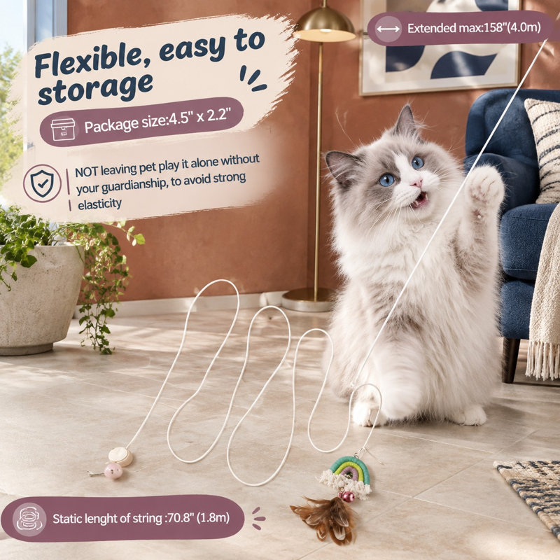 Une conception de porte auto-adhésive permet à cet ensemble de 2 plumes rétractables d'aider les chats et les chatons à jouer, chasser, faire de l'exercice, chasser et rester occupé; Il est présenté comme un cadeau pour chat.