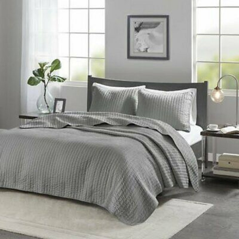 Gray Cotton Blend 3 Piece Coverlet / Bedspread Set