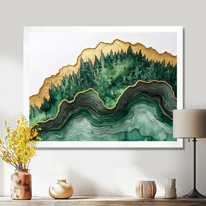 Forêt forêt de cristal émeraude II - forêt, art mural, H 34 po x l 44 po, Avec cadre, Blanc