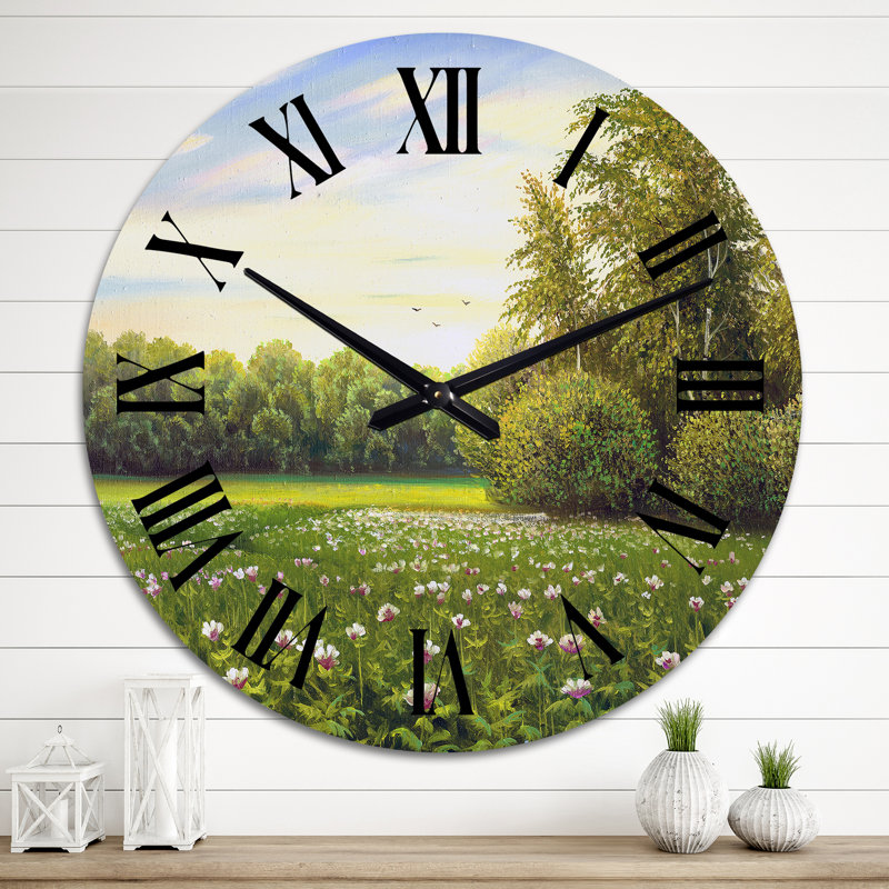 Magnifique paysage de campagne vert été - horloge murale, Moyen