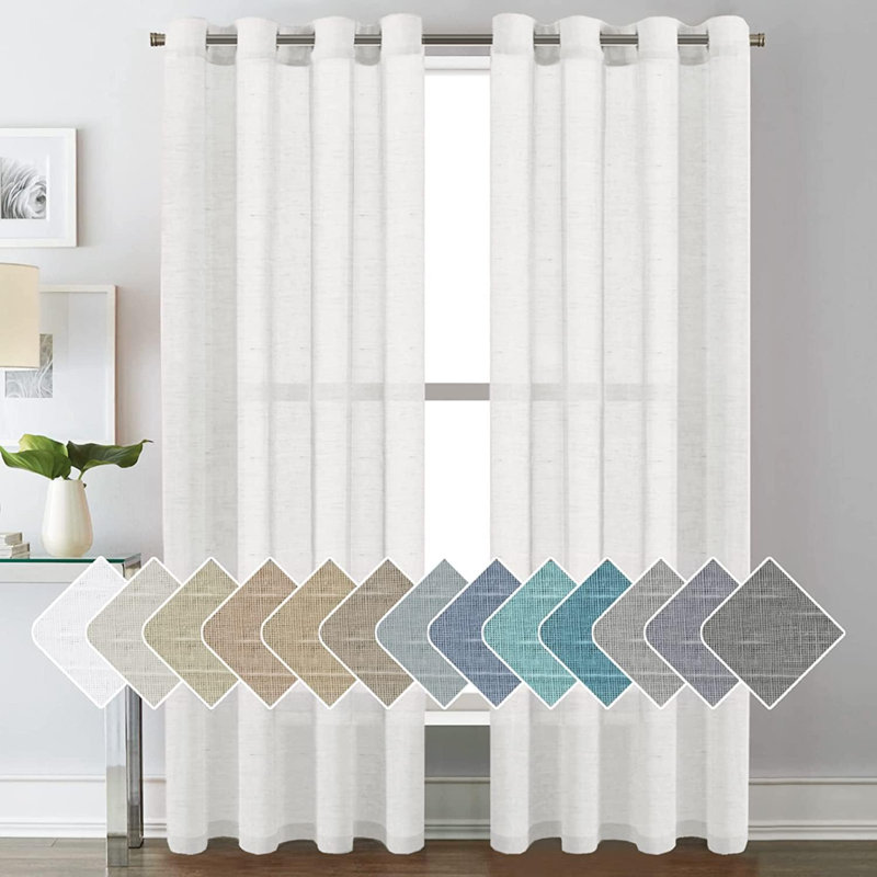 Paire de rideaux semi-transparents avec œillets Hywell, Blanc, L 52 po x L 84 po