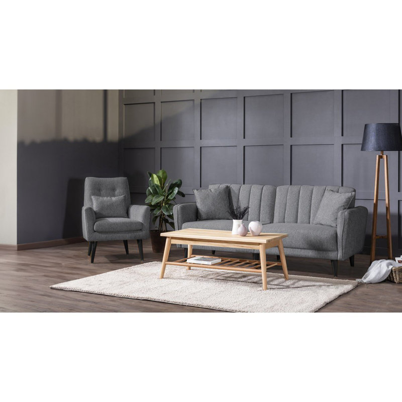 Ensemble de salon 2 pièces Sky, Polyester 100 % gris foncé