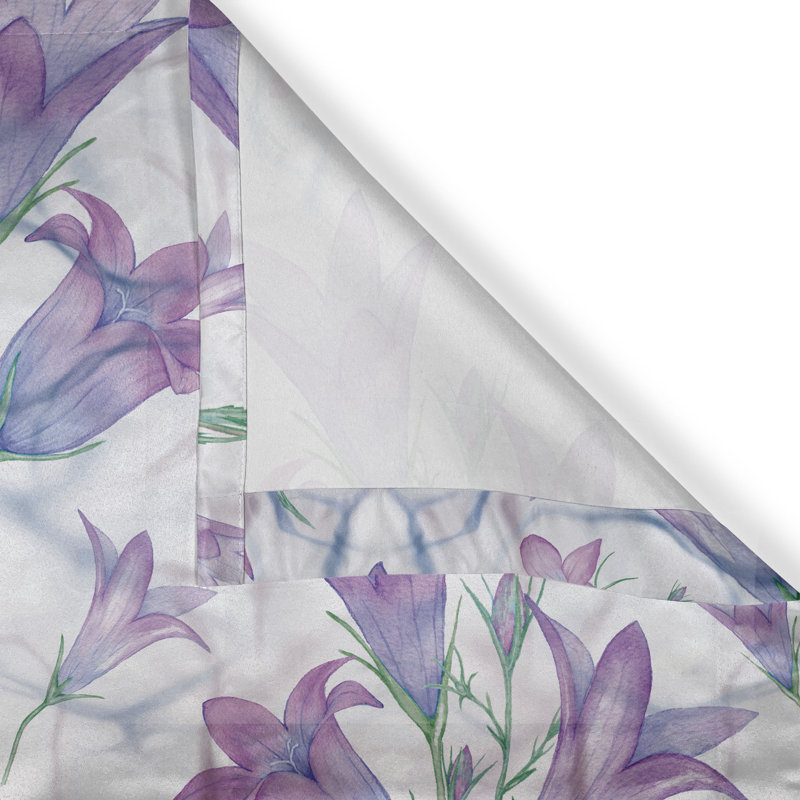 East Urban Home Bluebells Pattern Grommet Curtain Art Retro Floral Pale Purple Fern Green, 50" W x 108" L