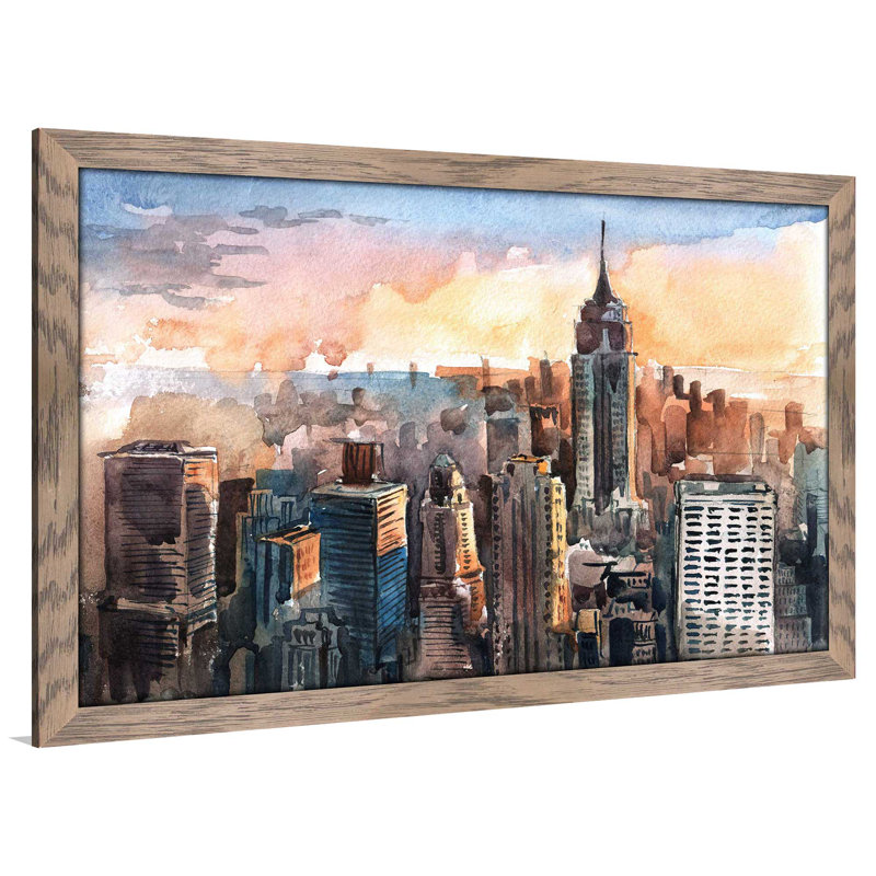 «New York State of Mind», reproduction encadrée, H 21,5 po x l 27,5 po x P 0,75 po, Cadre taupe délavé