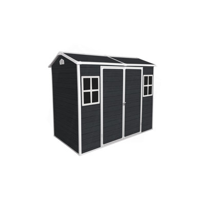Remise de jardin 8 po x 4 pi en résine avec plancher et 2 fenêtres, remise en plastique pour patio avec porte verrouillable pour outils de jardin, vélos, poubelles, noir