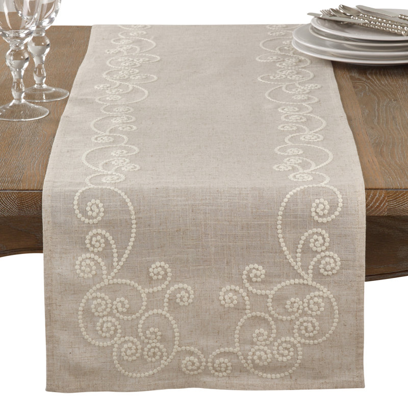 Arik Embroidered Swirl Table Runner, 72" x 16"