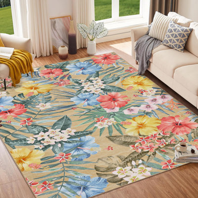 Tapis lavable pour salon Tapis floral rétro Tapis antidérapant pour salon, chambre, salle à manger, bureau à domicile