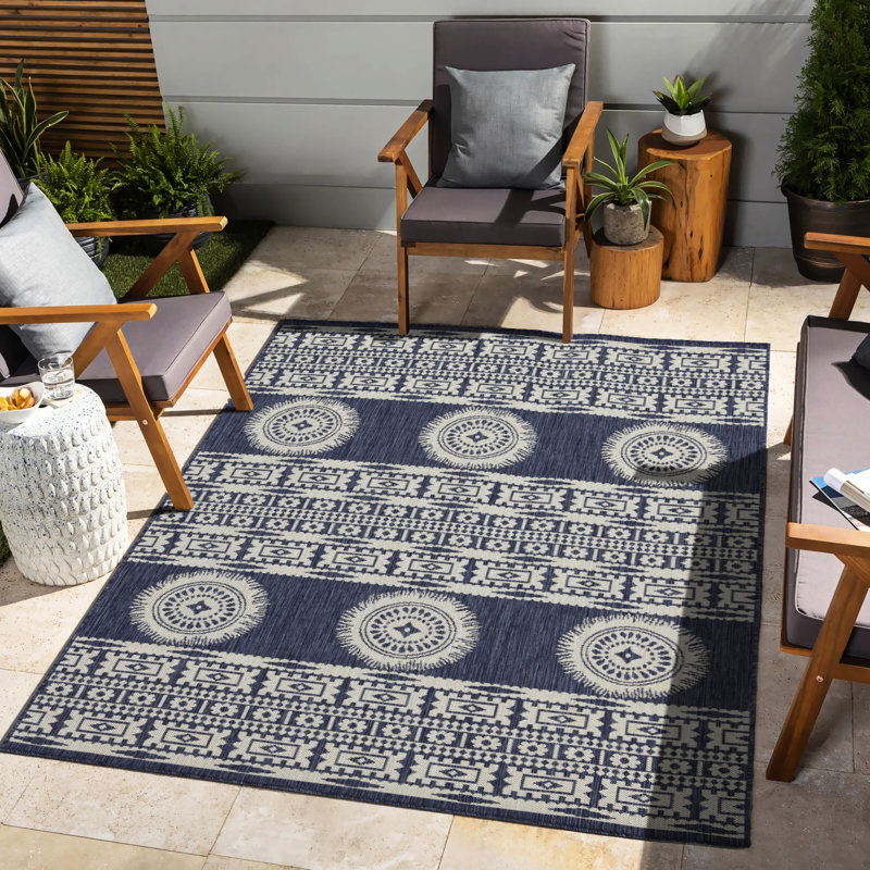 Sunshine Gchar2022 Blue 2 Ft. 7 In. Indoor/outdoor Rug , Stain , Ideal For High Traffic Areas Area Versatile Decor Option