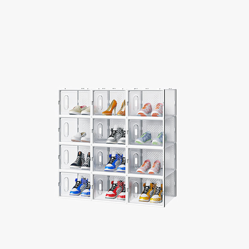 Large Shoe Storage Box Organizers Stackable (Set Of 12), Clear/White
