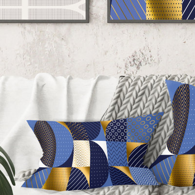 Retro Luxury Waves In Gold And Blue IV - Luxury Waves IV Lumbar Pillow