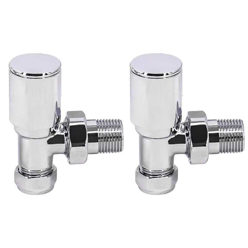 15Mm X 1/2" Angled Manual Towel Rail Designer Radiator Valves One Pair, Chrome