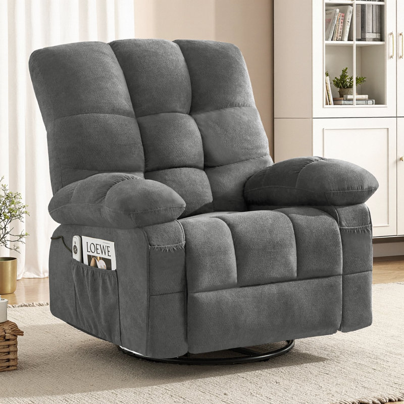 23.6" Wide Seat, 360° Swivel + 30° Rock, 8-Point Vibration + Lumbar Heat, USB Port, Side Pockets, 350 lb Capacity, 20-Min Assembly