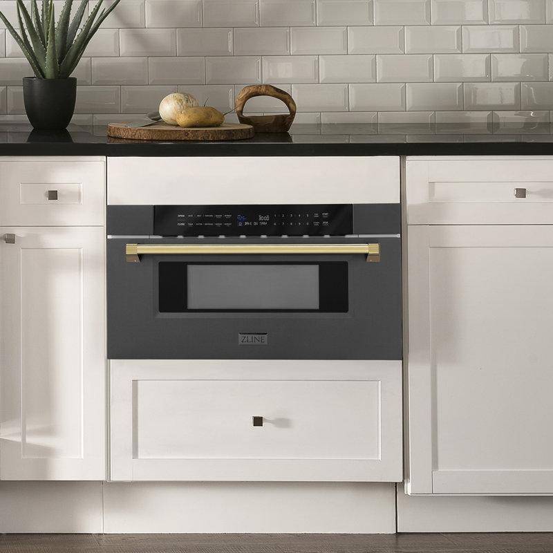 ZLINE 30 in 1.2 cu. ft. Built-in Microwave Drawer, Black Stainless Steel, Gold