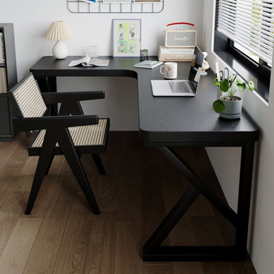 Black solid wood L-shaped corner desk