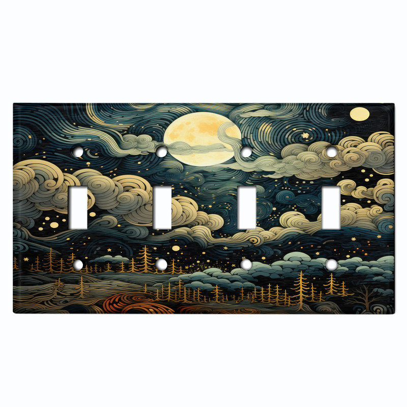 Couvercle de plaque d'interrupteur en métal; Bascule à 4 bandes US standard - art de pleine lune, # 4 Quad bascule