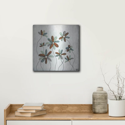 «Patina Petals I» par Britt Hallowell, art mural en métal, 12 po x 12 po